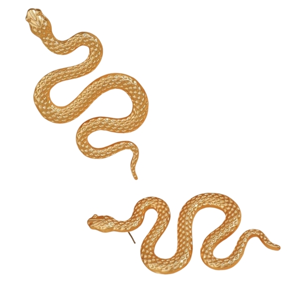 Gold Snake Earrings 3D Snakes Modern Nature Goth Glam Statement Post Halloween - Picture 7 of 9